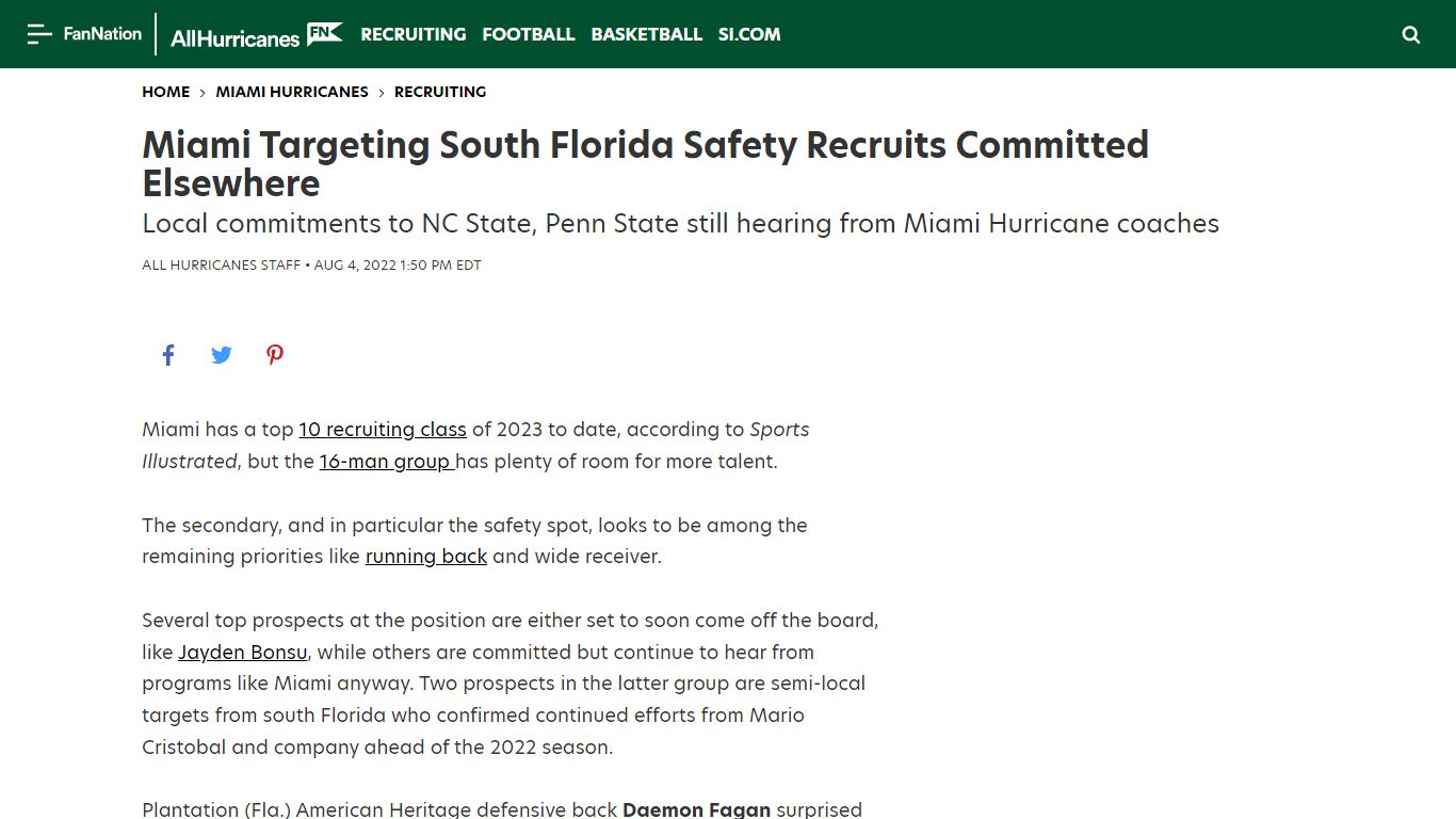 Miami Targeting South Florida Safety Recruits Committed Elsewhere - All ...